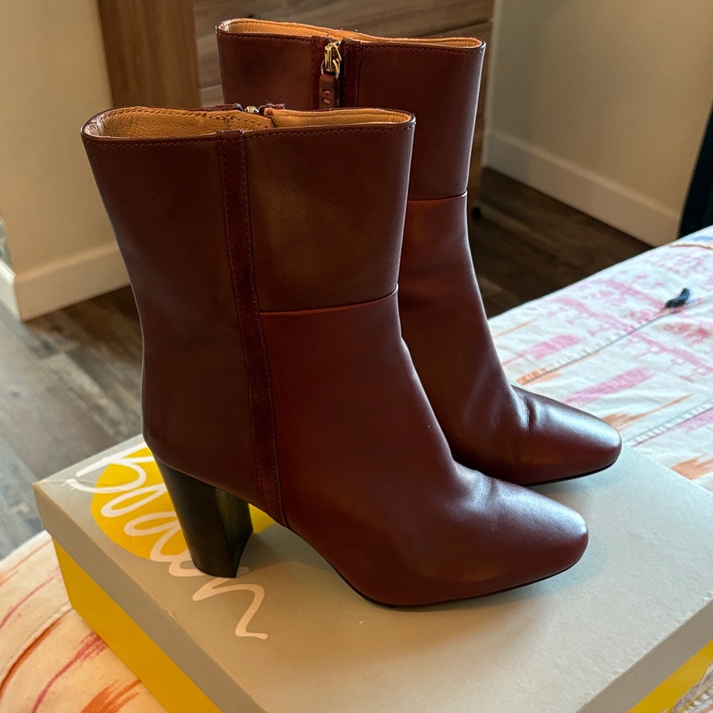 Boden Maroon Leather Heeled Boots